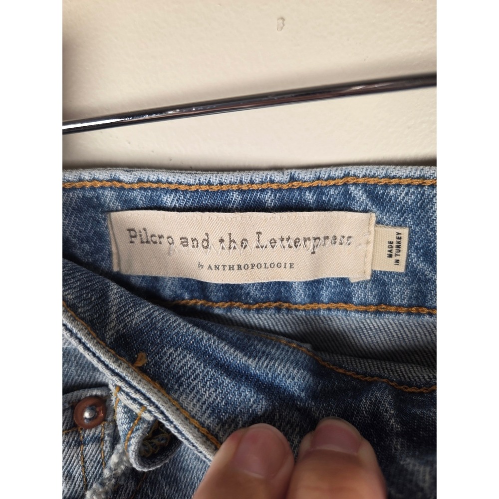 Pilcro and the Letterpress Anthropologie Denim Pencil Skirt Front Slit Size 8 - Picture 6 of 10